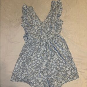 SHEIN Blue Floral Ruffle Playsuit
